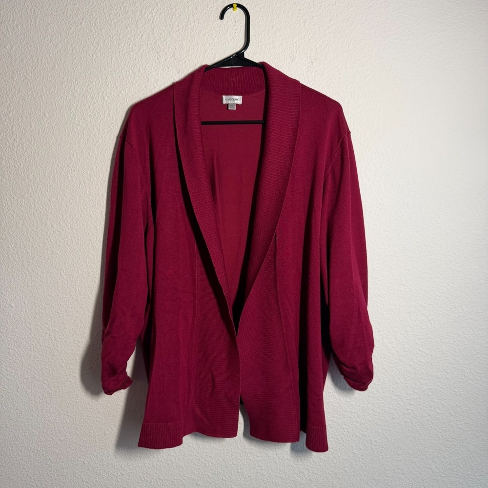 Avenue Cardigan Sweater Womens 22/24 Maroon Tight Knit Shawl Collar Open Front